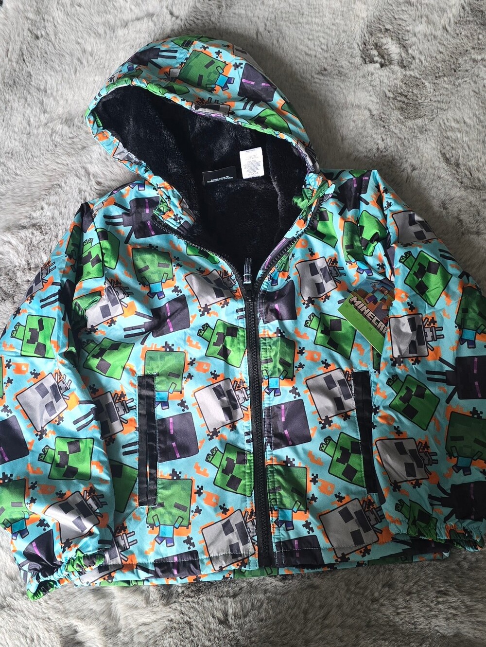 Minecraft Little Boys Zip Up Waterproof Rain Jacket.